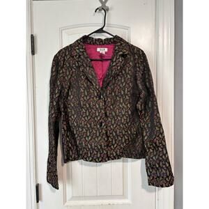 S.L.B. Woman’s 2 Button Peacock Feather All Over Print‎ Long Sleeve Blazer Sz 12
